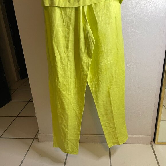 SAB Collections lime green 100% linen button down shirt and pants Size 7-8 - Picture 3 of 9